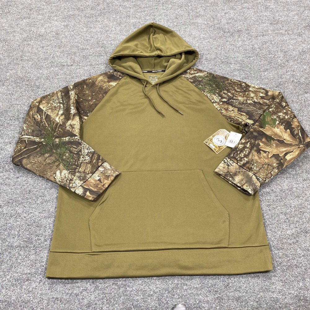 Realtree Hoodie Mens Large Olive Green Camo APX Performance Pullover RT5305 NWT
